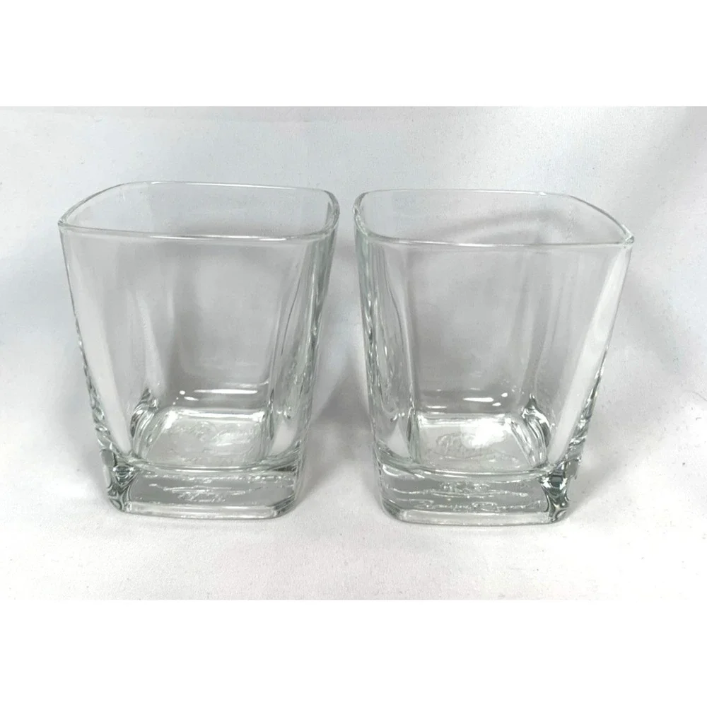 Crown‎ Royal Rocks Glasses X2 Heavy Square Flared Cocktail Lowball Tumblers EUC